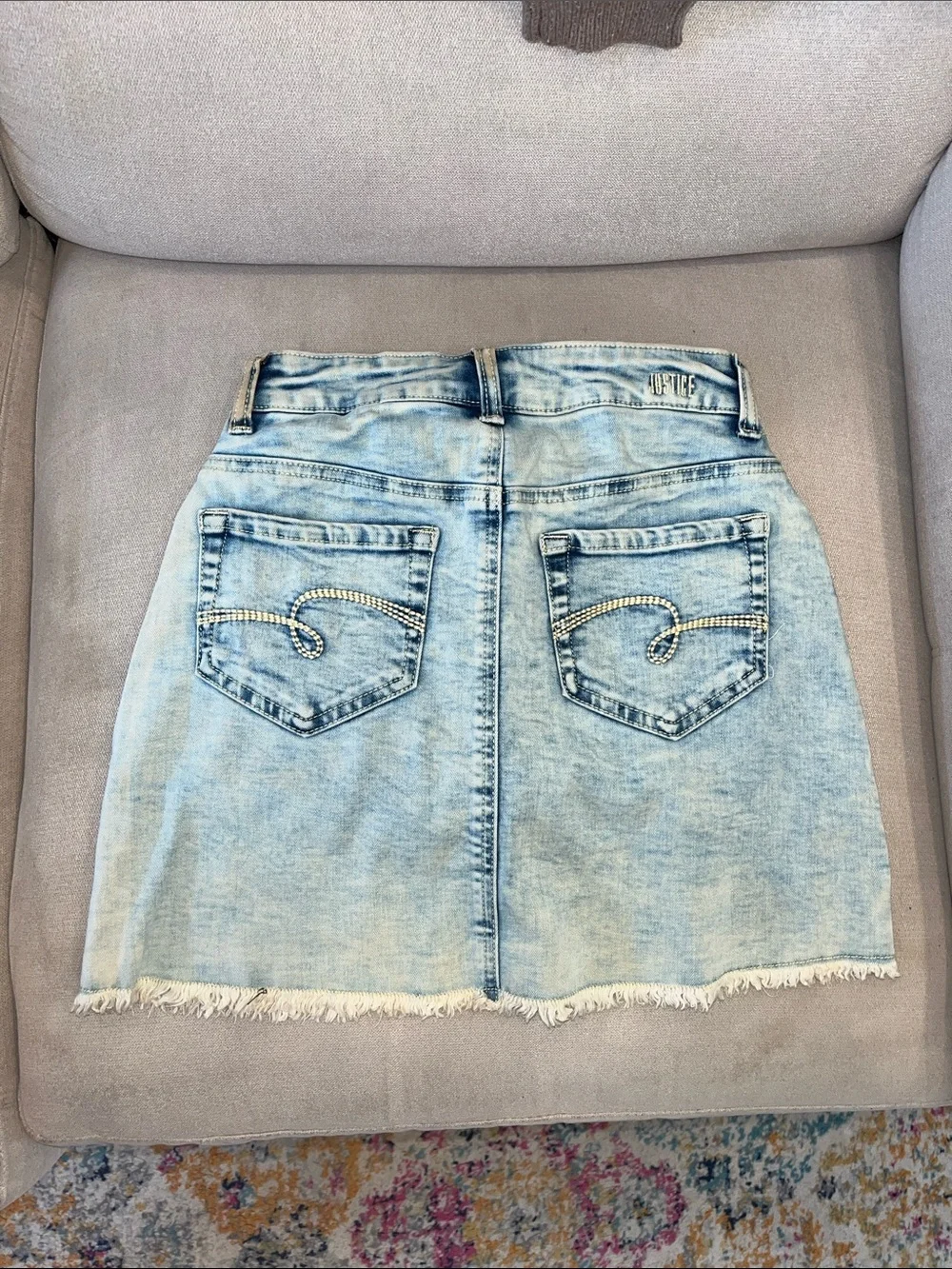 Justice Light Blue Distressed Denim Mini Skirt with Button Front